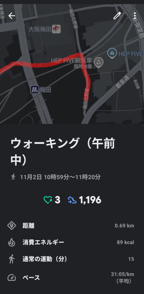 ヘップナビオからルクアまで1196歩